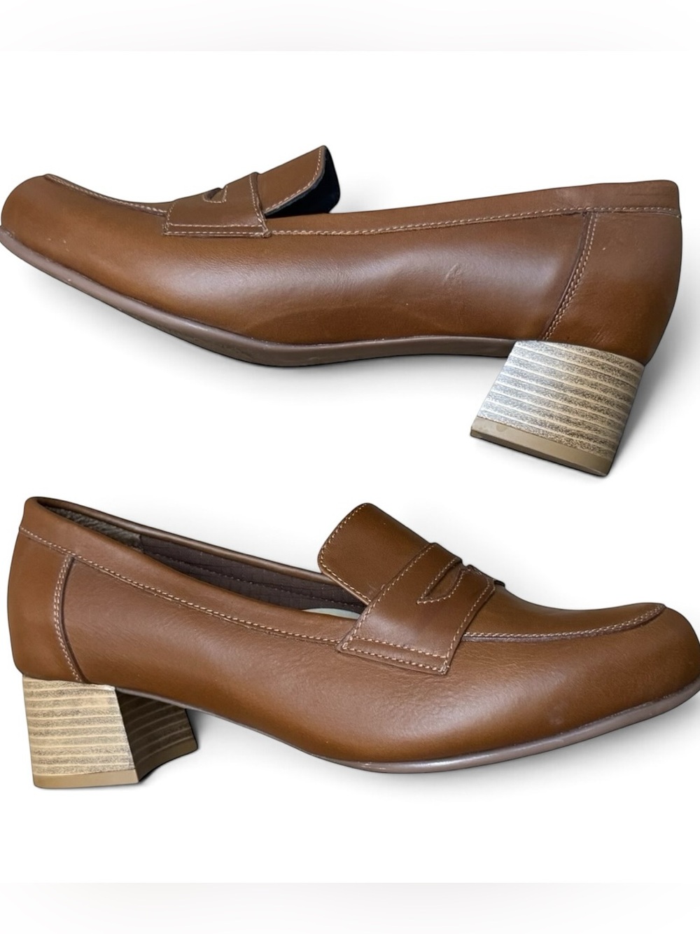 Cedillo’s Vintage Brown Leather Penny Loafer Block Heels – Size 9